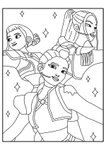 Раскраска - Кейпоп-охотницы на демонов - Руми, Зои и Мира поют на сцене