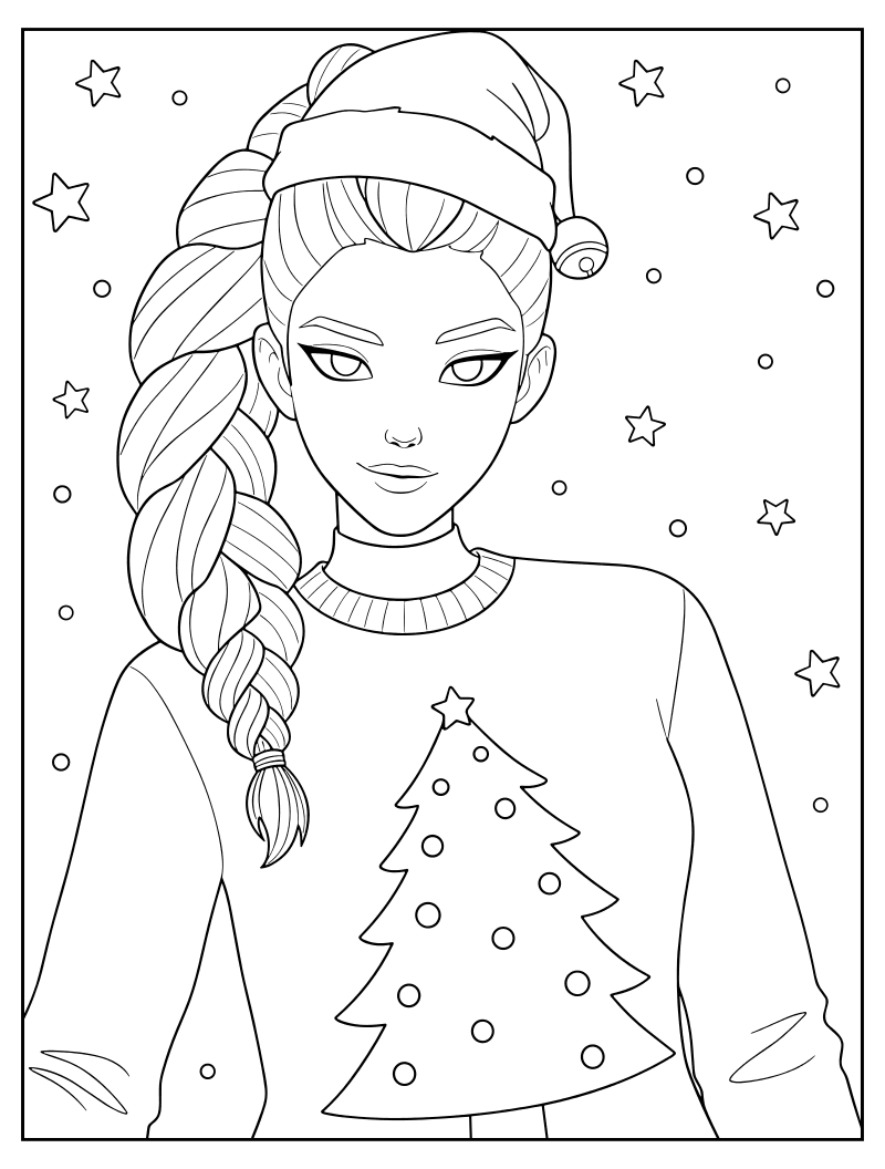 Раскраска - Кейпоп-охотницы на демонов - Руми в рождественском свитере