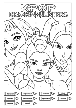 Раскраска - Кейпоп-охотницы на демонов - Зои, Руми и Мира раскраска по номерам