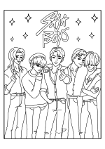 Раскраска - Кейпоп-охотницы на демонов - Участники Saja Boys с логотипом