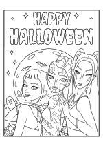 Раскраска - Кейпоп-охотницы на демонов - Зои, Руми и Мира на Хэллоуин