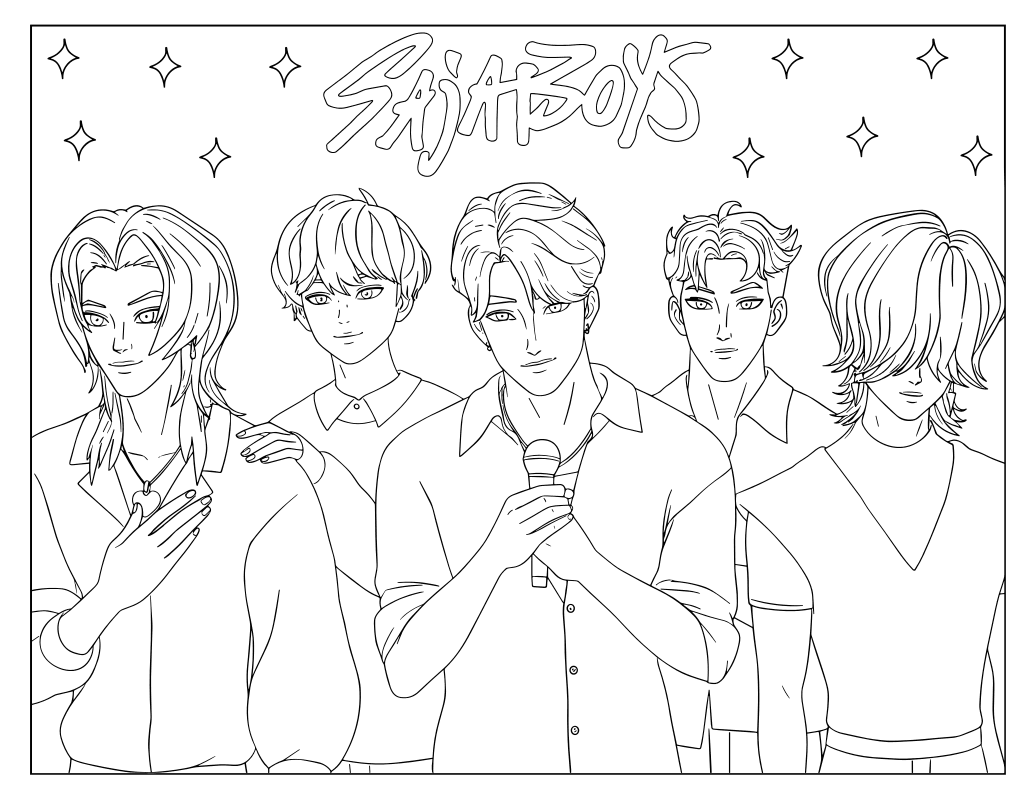 Раскраска - Кейпоп-охотницы на демонов - Группа Саджа Бойс