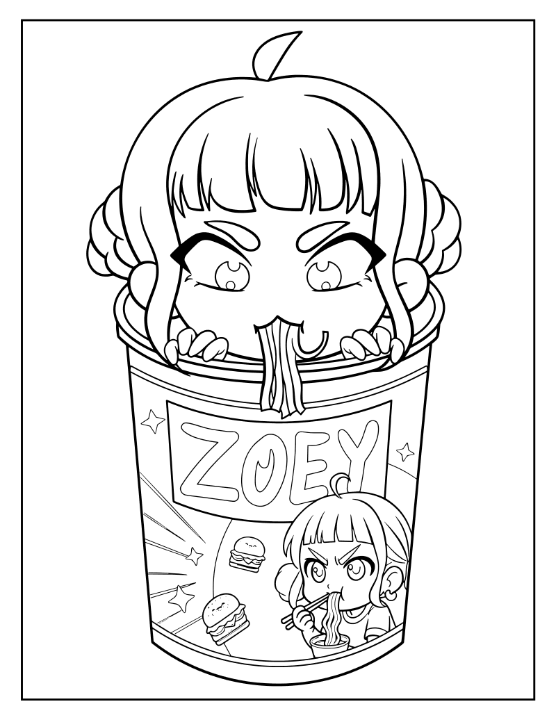 Раскраска - Кейпоп-охотницы на демонов - Зои Лапша быстрого приготовления