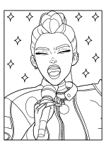 Раскраска - Кейпоп-охотницы на демонов - Руми с микрофоном поёт