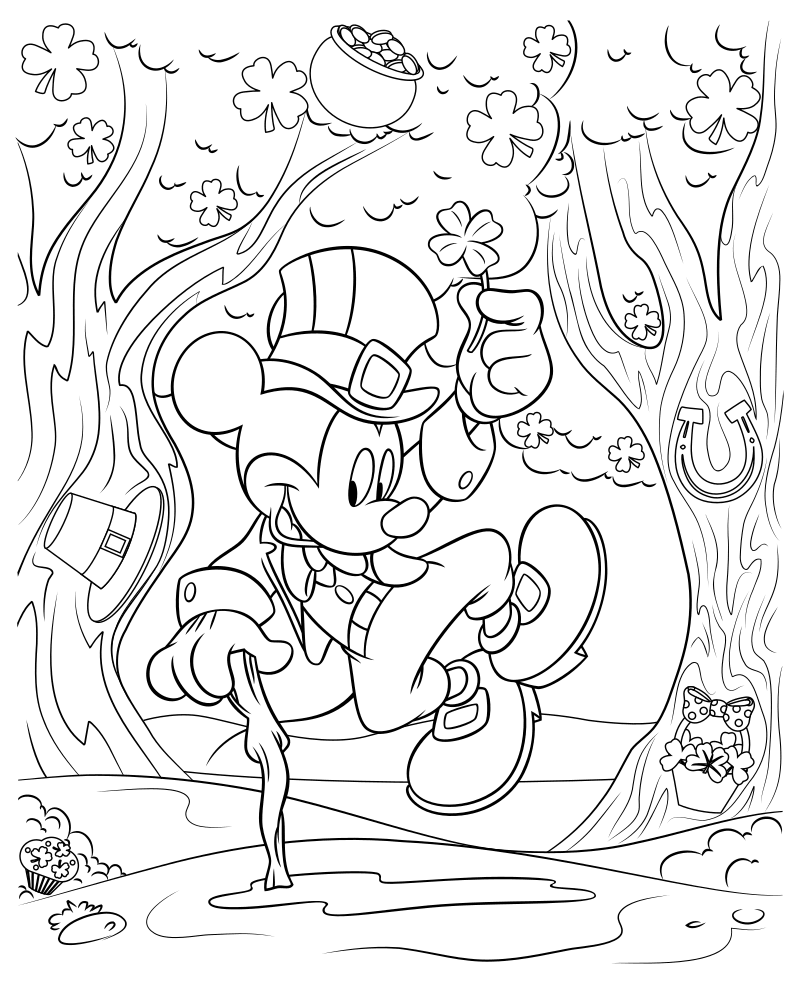 Раскраска - Микки Маус и друзья - Микки Маус на День святого Патрика