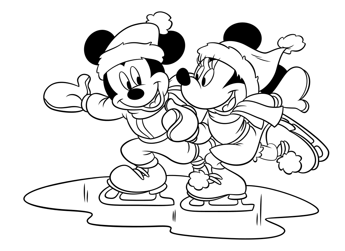 Раскраска - Микки Маус и друзья - Микки и Минни катаются на коньках