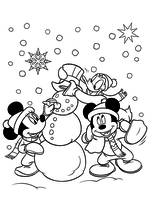 Раскраска - Микки Маус и друзья - Микки и его друзья слепили снеговика