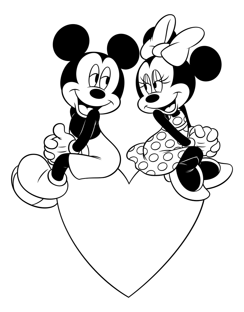Раскраска - Микки Маус и друзья - Микки и Минни на День святого Валентина