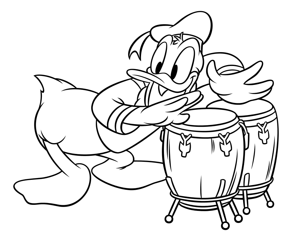 Раскраска - Микки Маус и друзья - Дональд Дак играет на барабанах