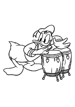 Раскраска - Микки Маус и друзья - Дональд Дак играет на барабанах