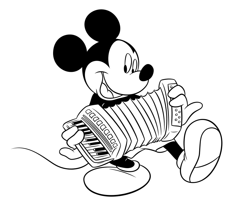Раскраска - Микки Маус и друзья - Микки Маус играет на аккордеоне