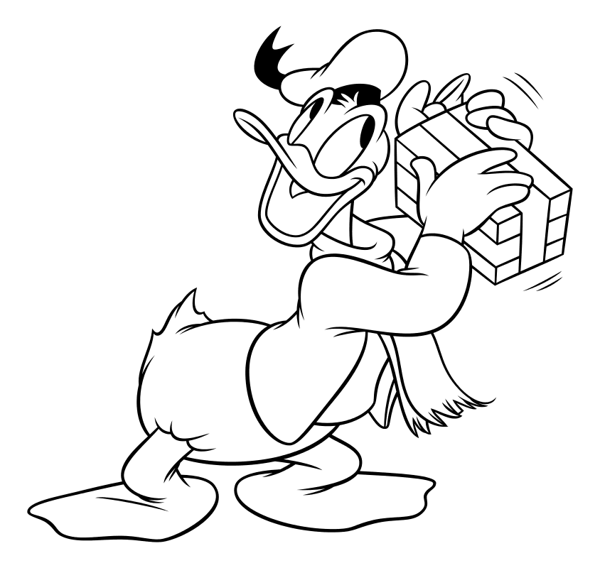 Раскраска - Микки Маус и друзья - Дональд Дак проверяет коробку с подарком