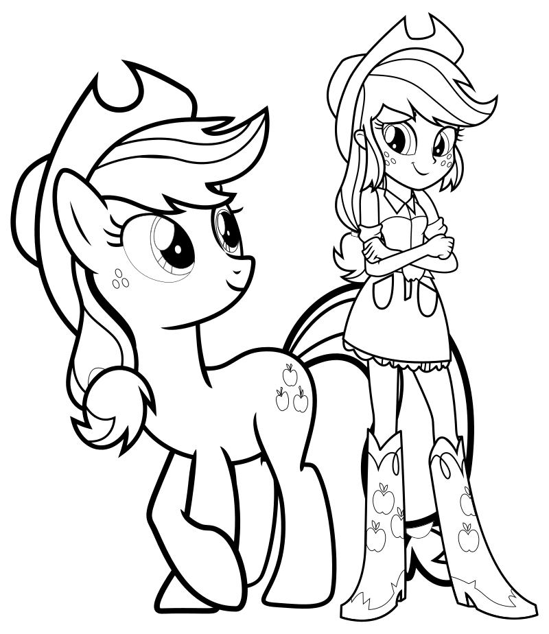 Раскраска - Мой маленький пони: Девочки из Эквестрии - Эпплджек пони и Эпплджек девочка