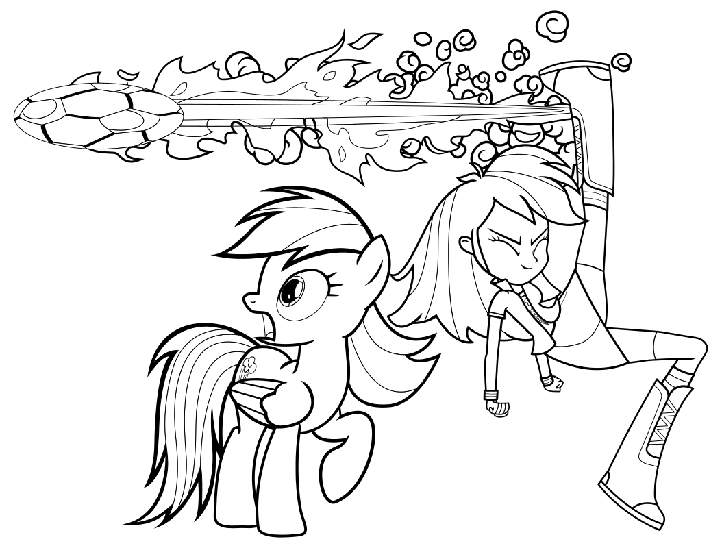 Раскраска - Мой маленький пони: Девочки из Эквестрии - Радуга Дэш пони и Радуга Дэш девочка