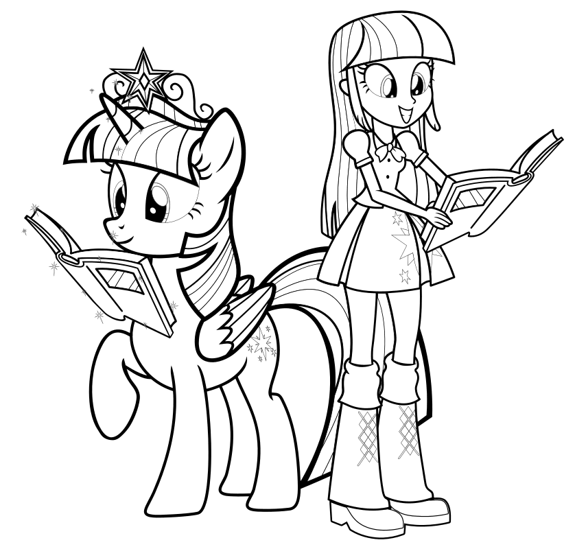 Раскраска - Мой маленький пони: Девочки из Эквестрии - Сумеречная Искорка пони и девочка