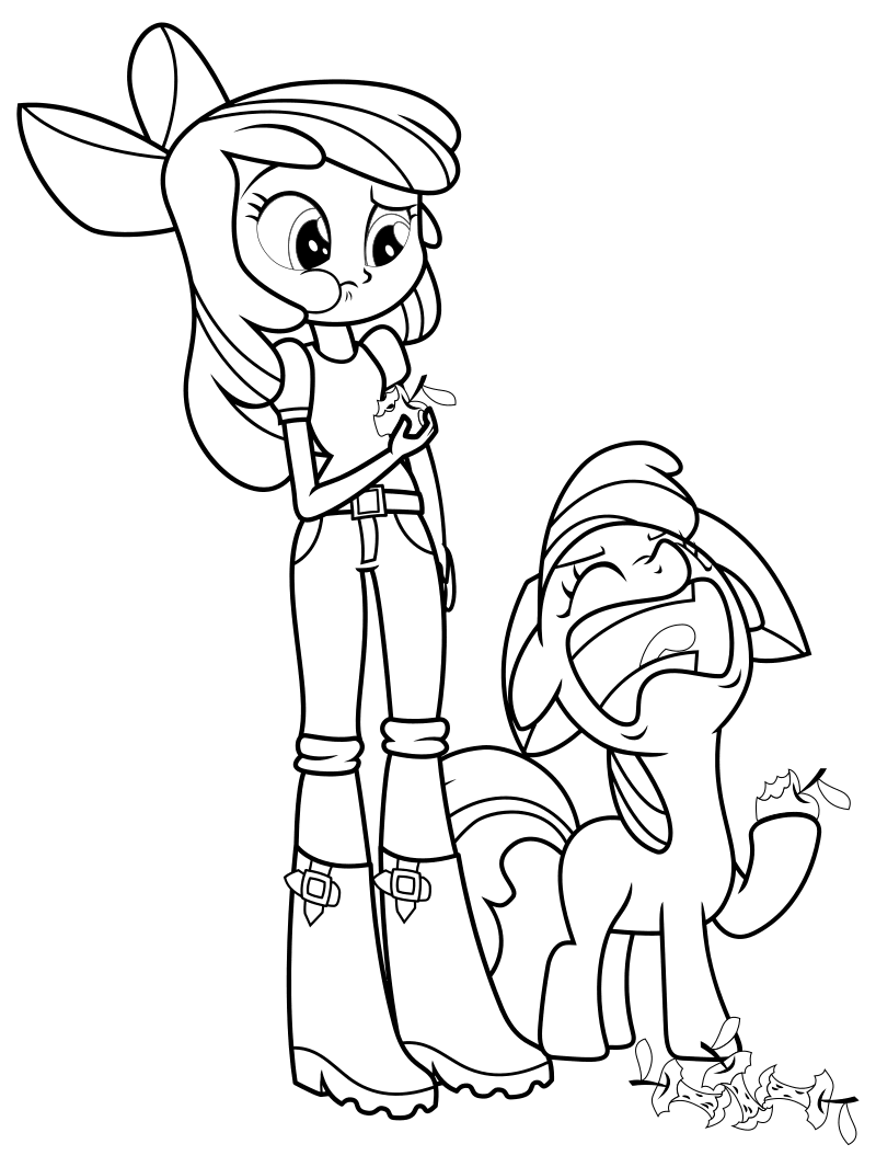 Раскраска - Мой маленький пони: Девочки из Эквестрии - Эппл Блум девочка и пони