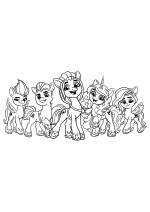 Раскраска - My Little Pony: Новое поколение - Зипп, Хитч, Санни, Иззи и Пипп