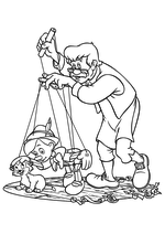 Раскраска - Пиноккио - Джеппетто управляет марионеткой Пиноккио