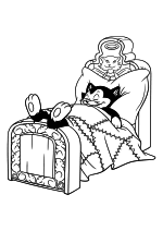 Раскраска - Пиноккио - Котёнок Фигаро спит в кроватке
