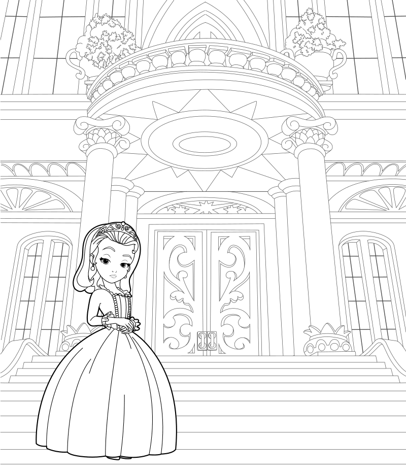 Раскраска Принцесса Эмбер у дворца