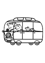 Раскраска - Свинка Пеппа - Папа Свин, Мама Свинка, Пеппа и Джордж в микроавтобусе