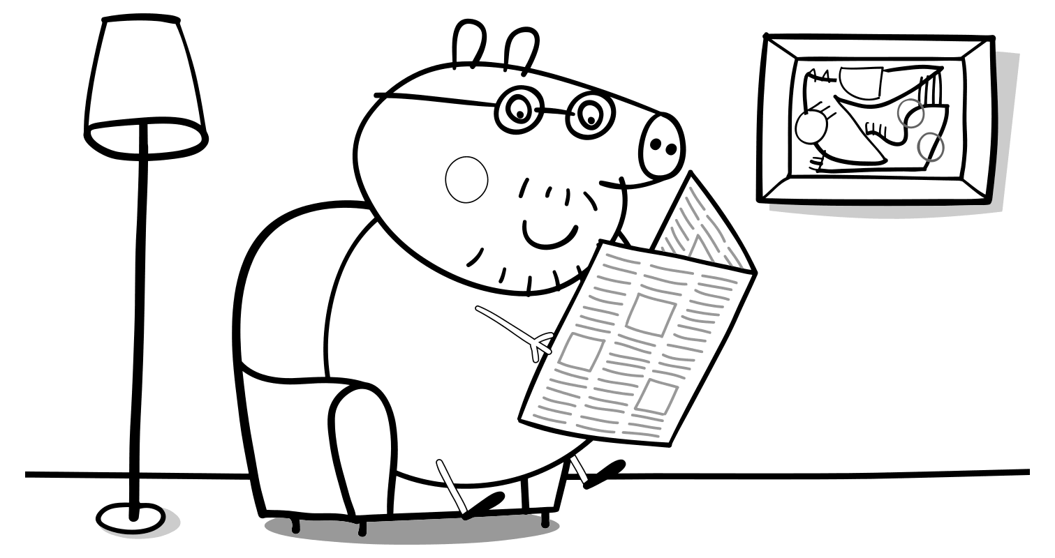 Раскраска - Свинка Пеппа - Папа Свин читает газету