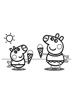 Раскраска - Свинка Пеппа - Джордж и Пеппа едят мороженое