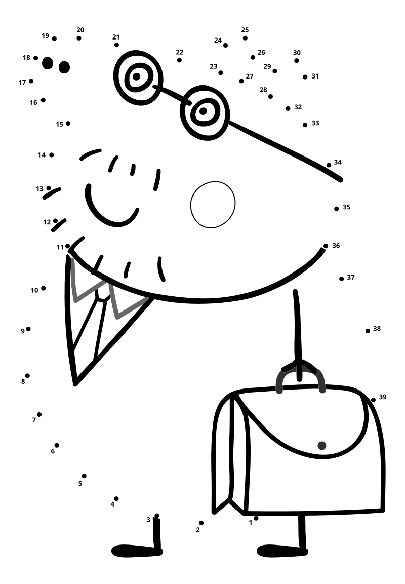 Раскраска - Свинка Пеппа - Папа Свин с портфелем по точкам