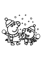 Раскраска - Свинка Пеппа - Пеппа и Джордж играют в снежки