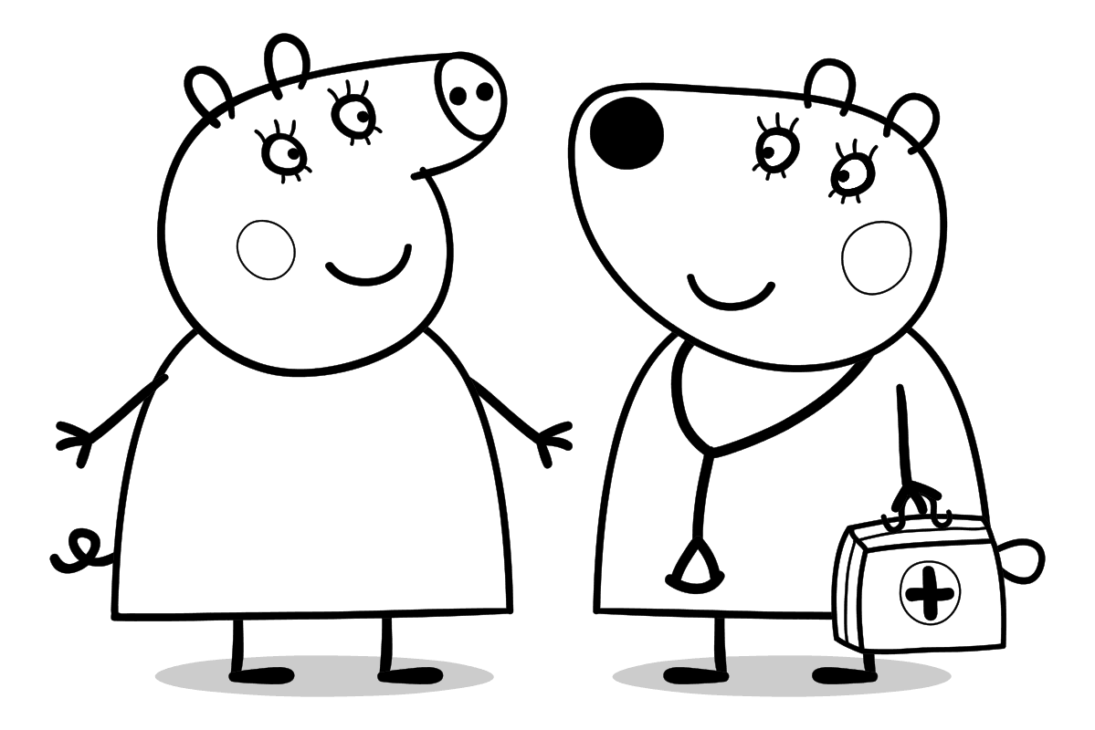 Раскраска - Свинка Пеппа - Мама Свинка и доктор полярный медведь