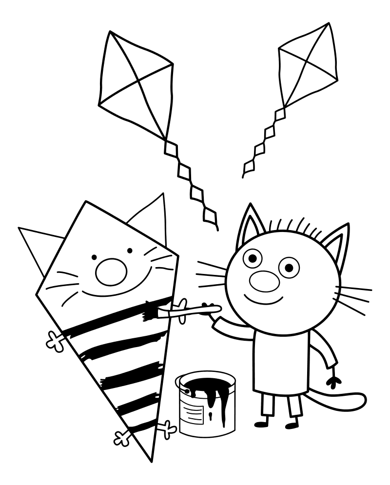 Раскраска - Три кота - Сажик и воздушный змей