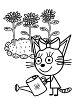 Раскраска - Три кота - Карамелька поливает цветочки
