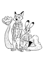 Раскраска - Зверополис 2 - Гари Змея, Ник и Джуди