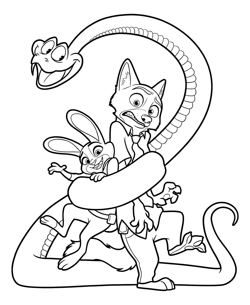 Раскраска - Зверополис 2 - Веселая спираль Гари с Ником и Джуди