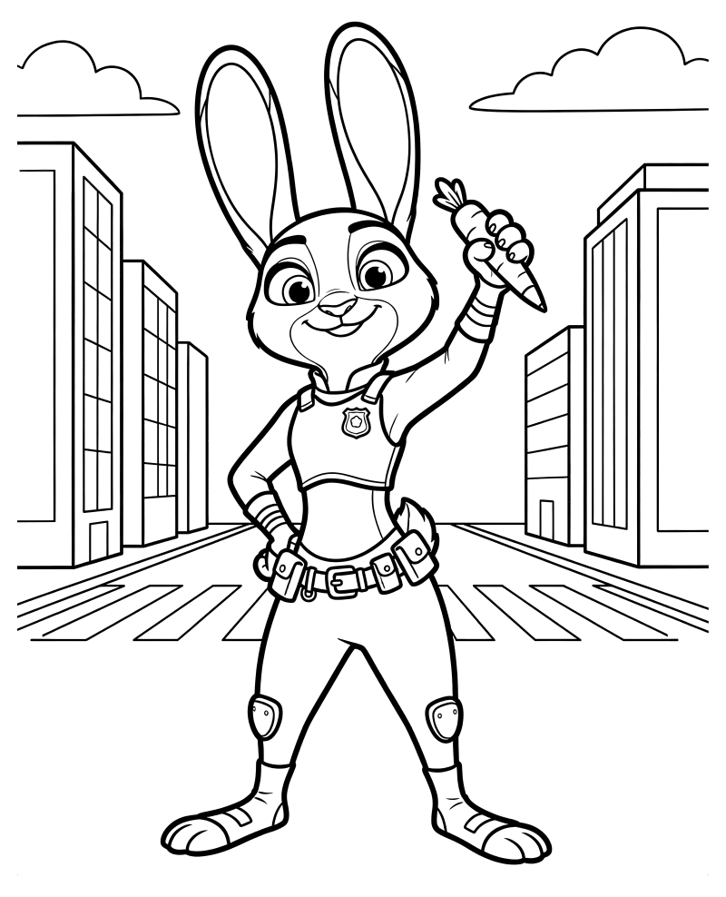 Раскраска - Зверополис 2 - Джуди Хоппс готова к патрулированию