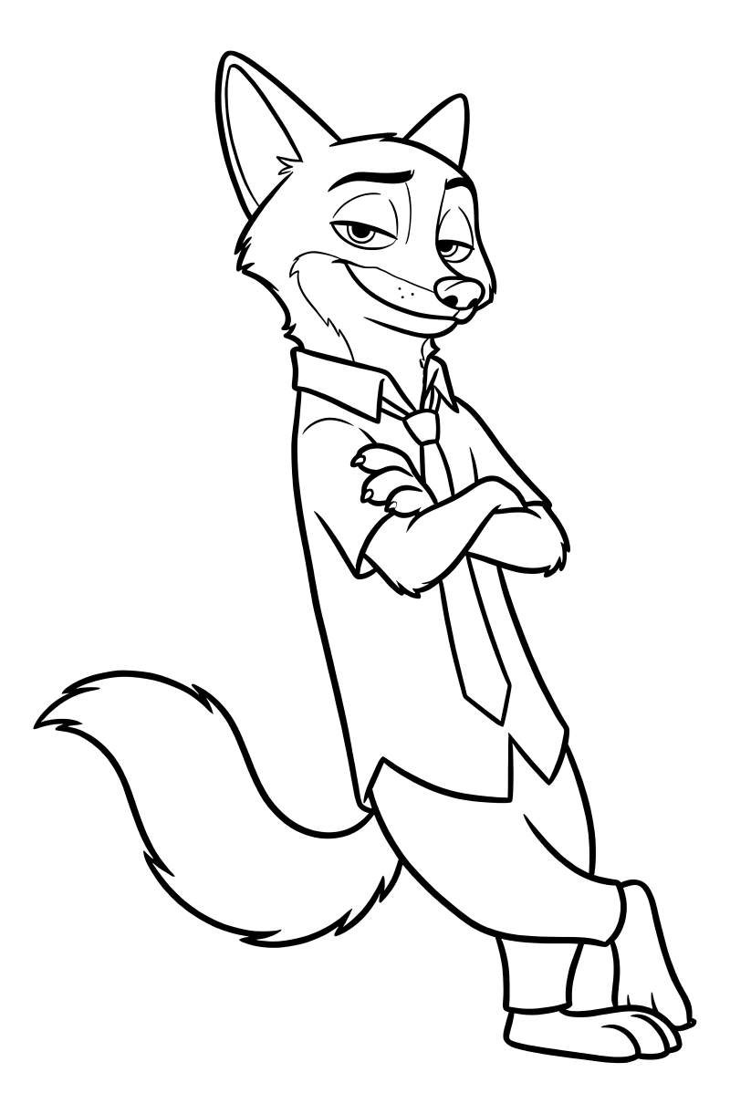 Раскраска - Зверополис 2 - Классический наклон Ника Уайлда