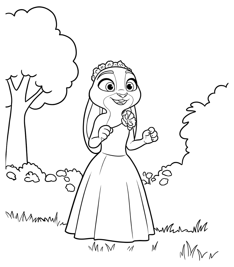 Раскраска - Зверополис 2 - Джуди в садовом платье