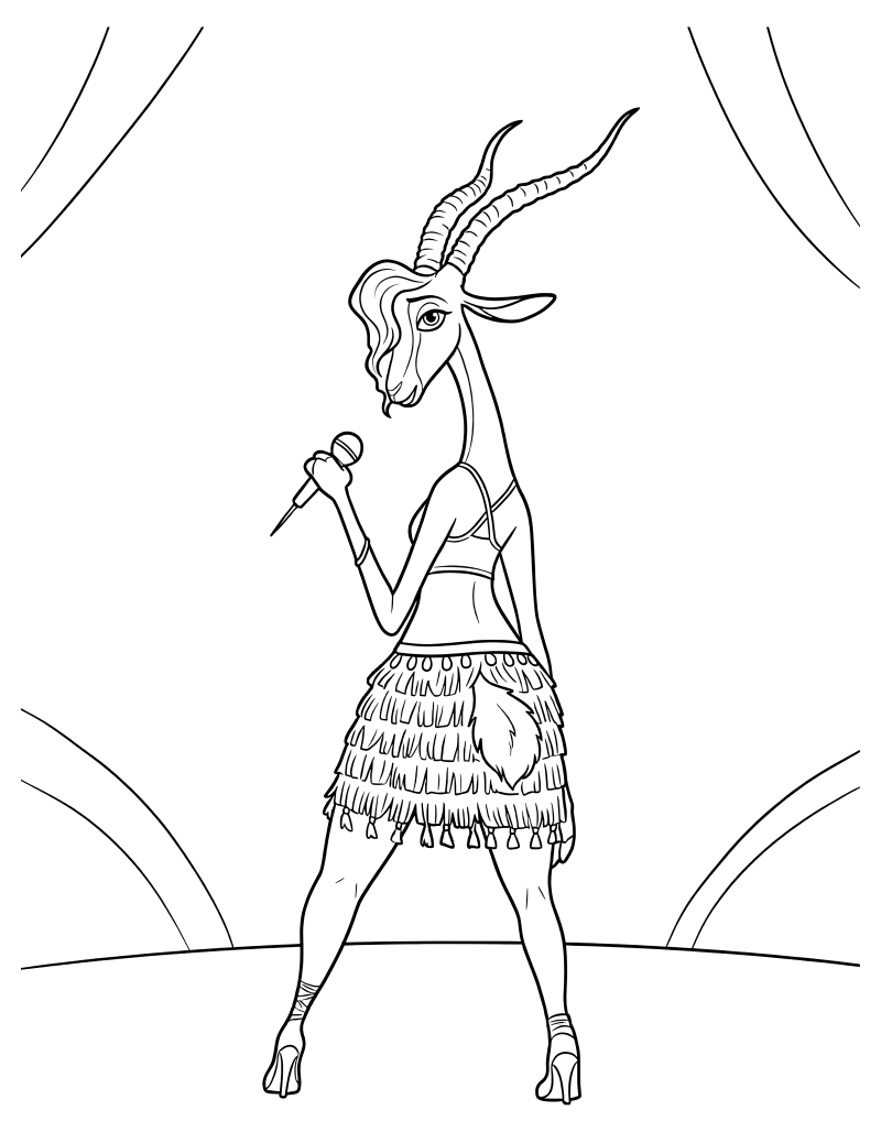 Раскраска - Зверополис 2 - Газелле на большой сцене