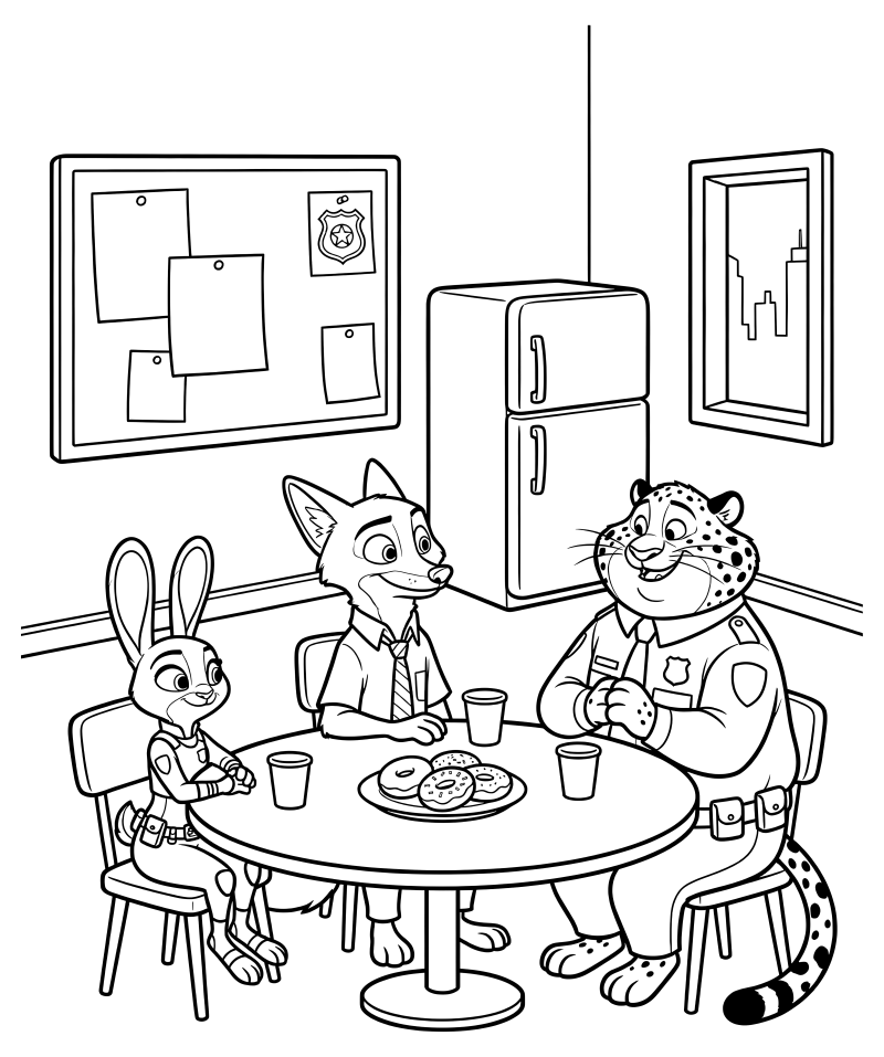 Раскраска - Зверополис 2 - Перерыв в офисе полиции Зверополиса