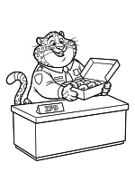 Раскраска - Зверополис 2 - Бенджамин Когтяузер с коробкой пончиков