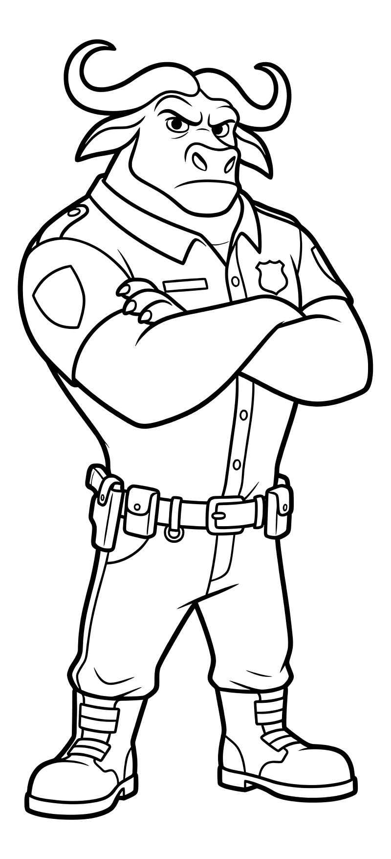 Раскраска - Зверополис 2 - Капитан Буйволсон скрестил руки на груди