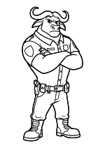 Раскраска - Зверополис 2 - Капитан Буйволсон скрестил руки на груди