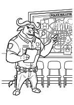 Раскраска - Зверополис 2 - Капитан Буйволсон в комнате для совещаний