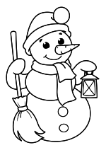 Раскраска - Новый год - Снеговик с метлой и фонарём