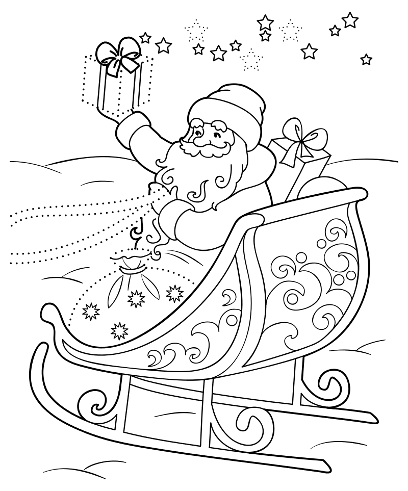 Раскраска - Новый год - Дед мороз едет в санях