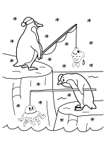 Раскраска - Новый год - Пингвины рыбачат