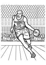Раскраска - Баскетбол - Игрок NBA ведёт мяч на площадке