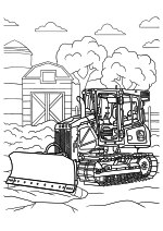 Раскраска - Бульдозеры - Подробный бульдозер John Deere на ферме