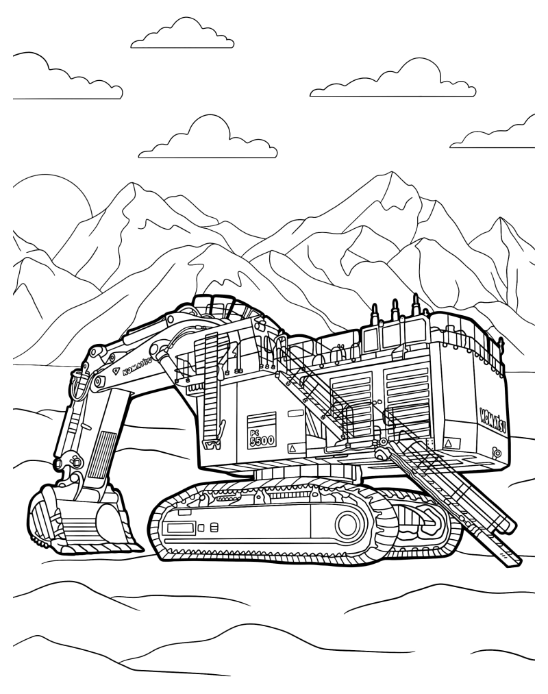 Раскраска - Экскаваторы - Карьерный экскаватор Komatsu
