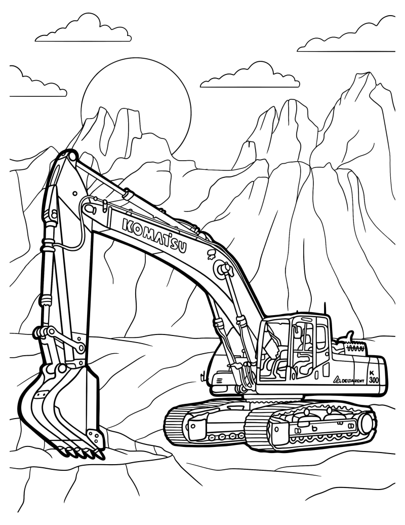 Раскраска - Экскаваторы - Экскаватор Komatsu для детей